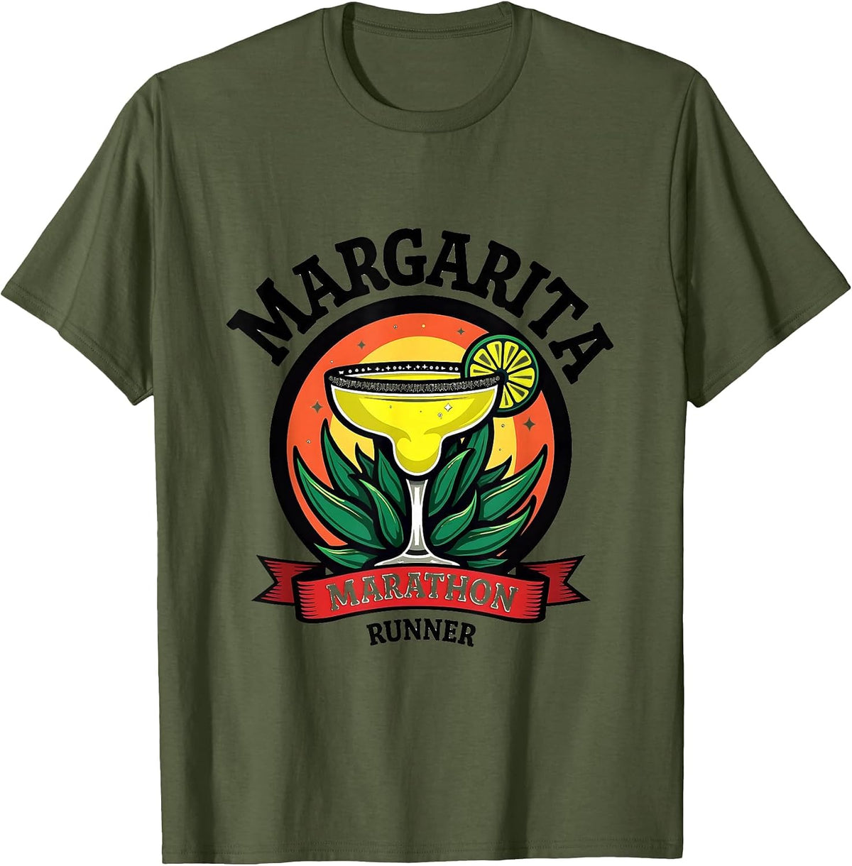 Margarita Marathon Runner Cinco de Mayo Design T-Shirt - Olive Green