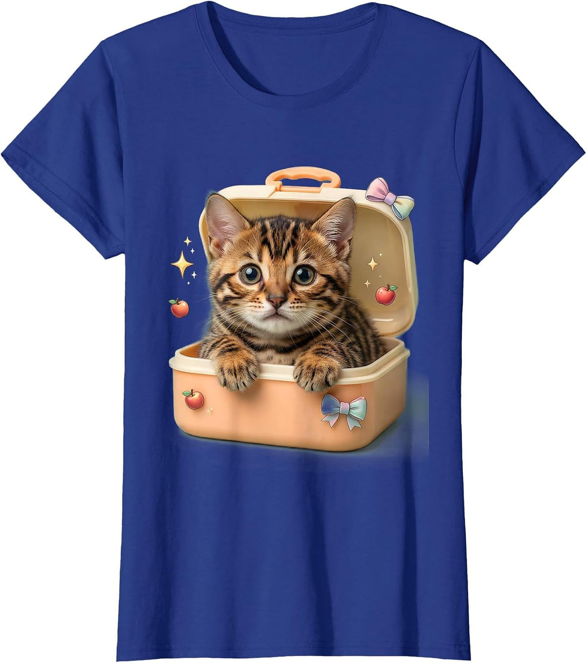 Women's Bengal Kitten in Lunch Box Back to School T-Shirt - Royal Blue