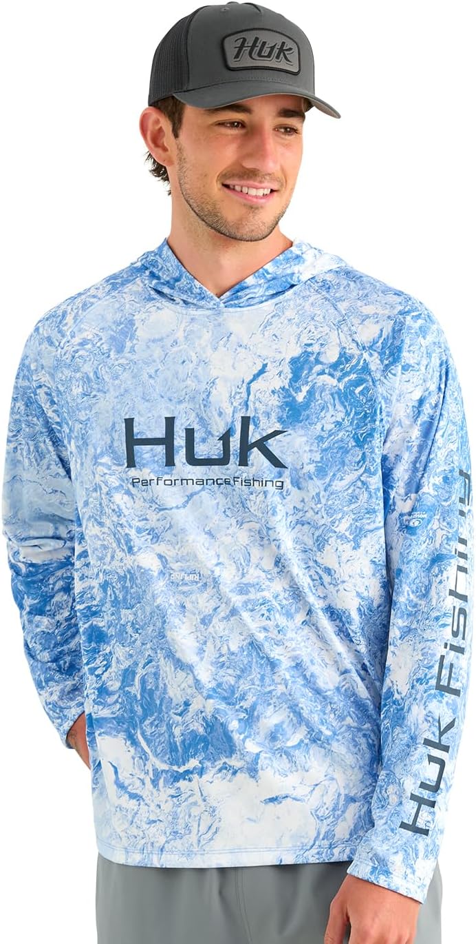 HUK Men's Pursuit Pattern Crew Long Sleeve, Performance Shirt - Regatta