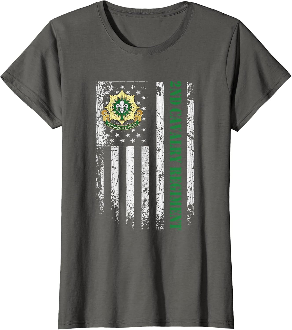 2nd Armored Cavalry Regiment Veteran USA Flag Veterans Day T-Shirt - Asphalt Grey