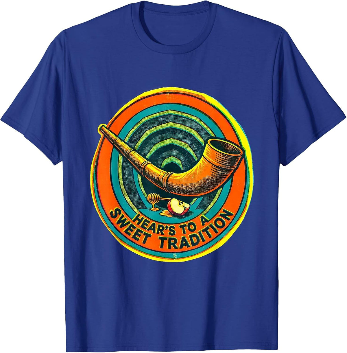 Men's Hear's To A Sweet Tradition Risograph Rosh Hashanah Jewish T-Shirt - Royal Blue