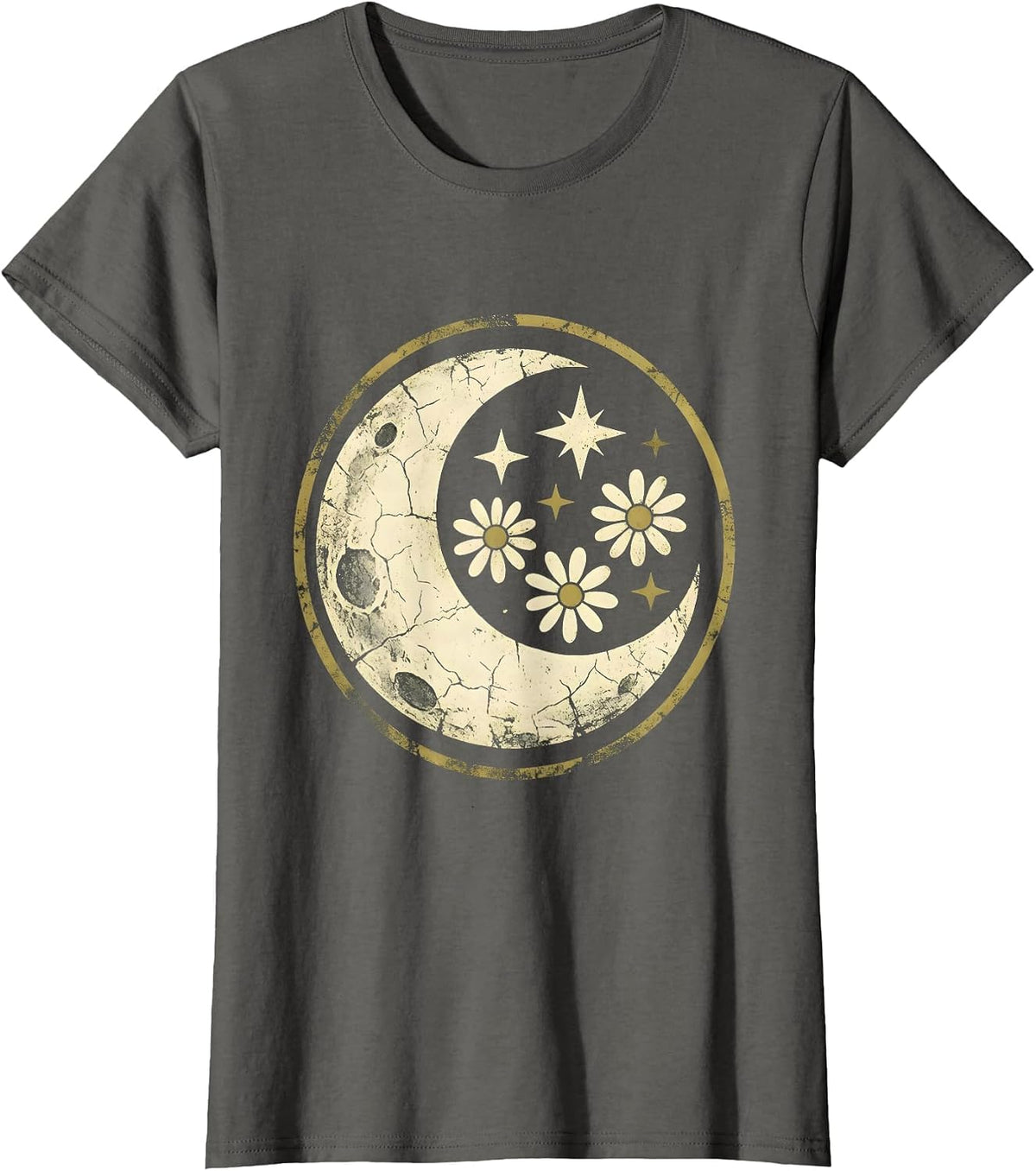 Women's Telescope Moon Gazing Celestial Night Sky Design T-Shirt - Asphalt Grey