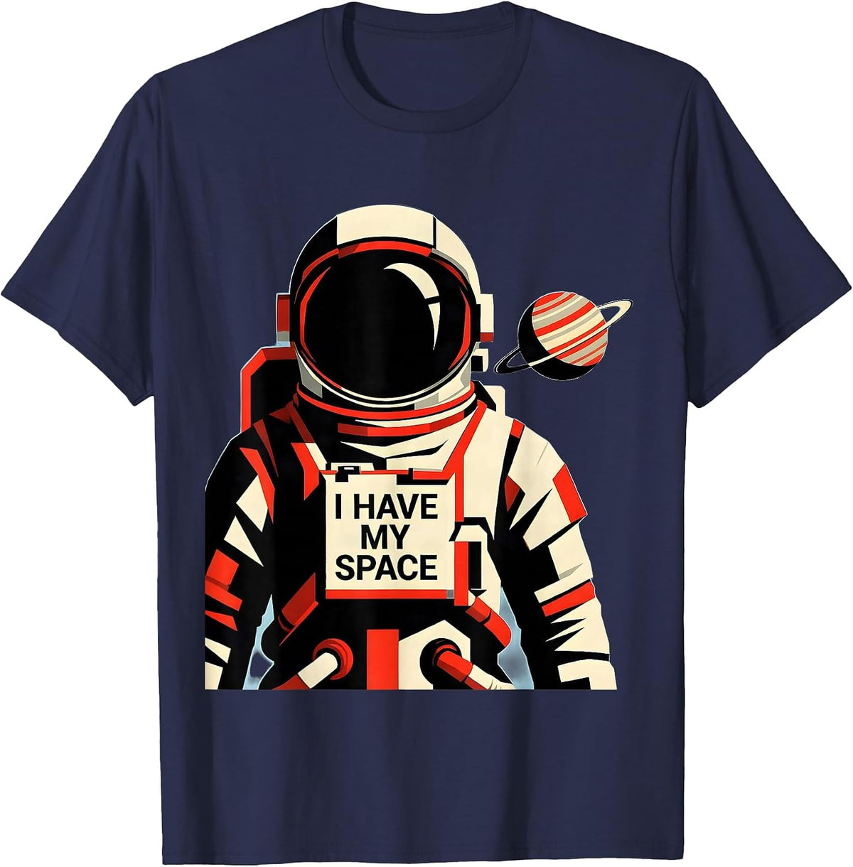 I Have My Space Geometric Astronaut Humor Science Lover Gift T-Shirt - Navy Blue