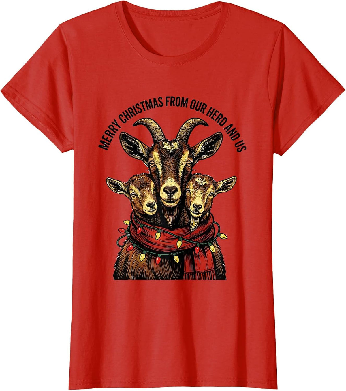 Merry Christmas From Our Herd and Us Funny Goat Lover T-Shirt - Red