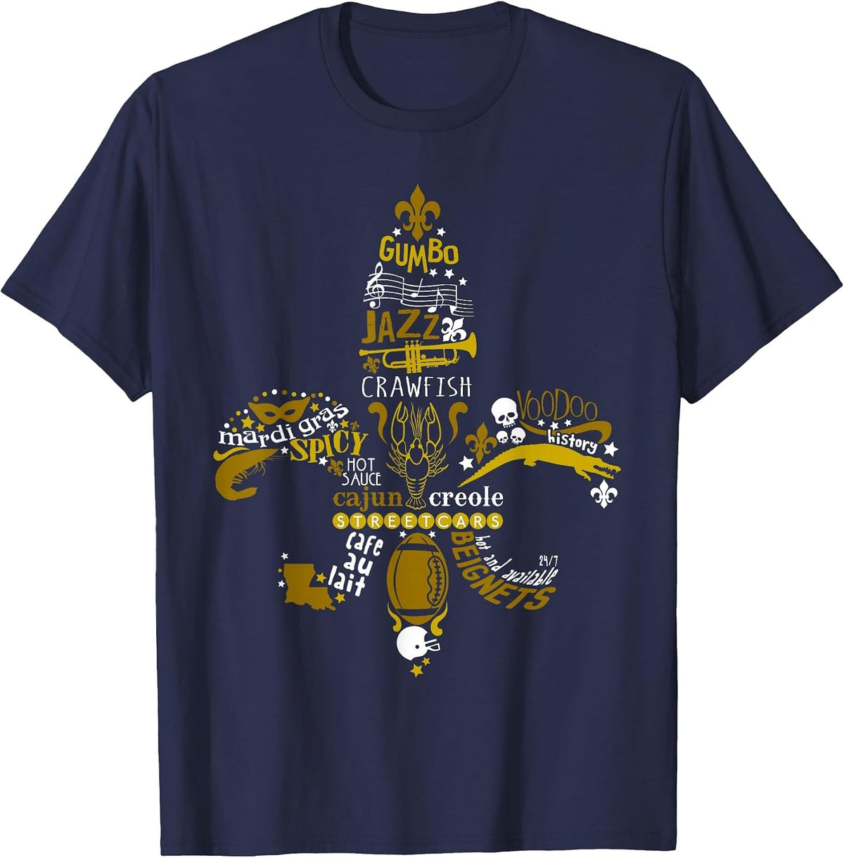 New Orleans Fleur De Lis Mardi Gras and Football T-Shirt - Navy Blue