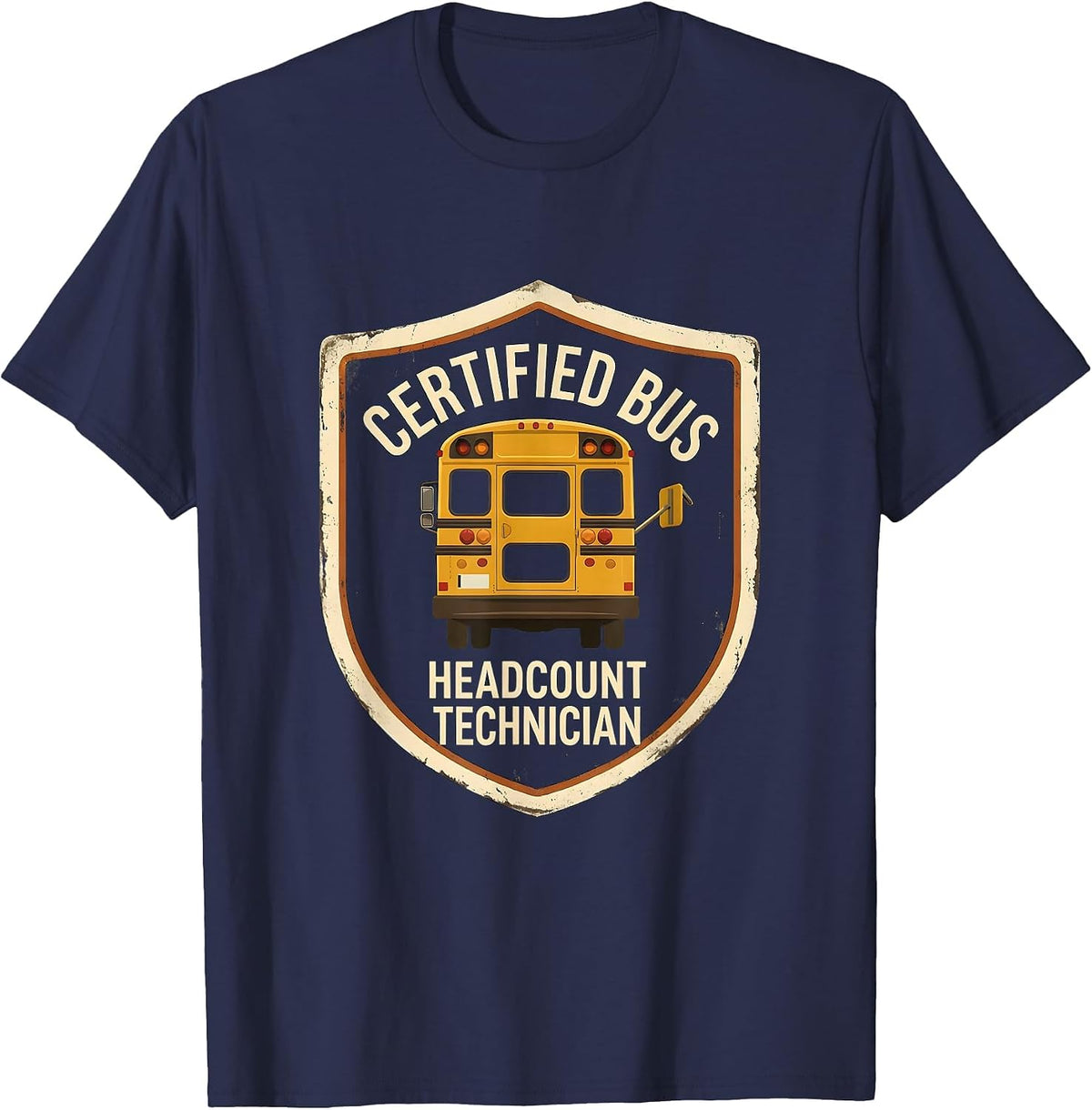 Certified Bus Headcount Technician Vintage School Bus Driver T-Shirt - Navy Blue