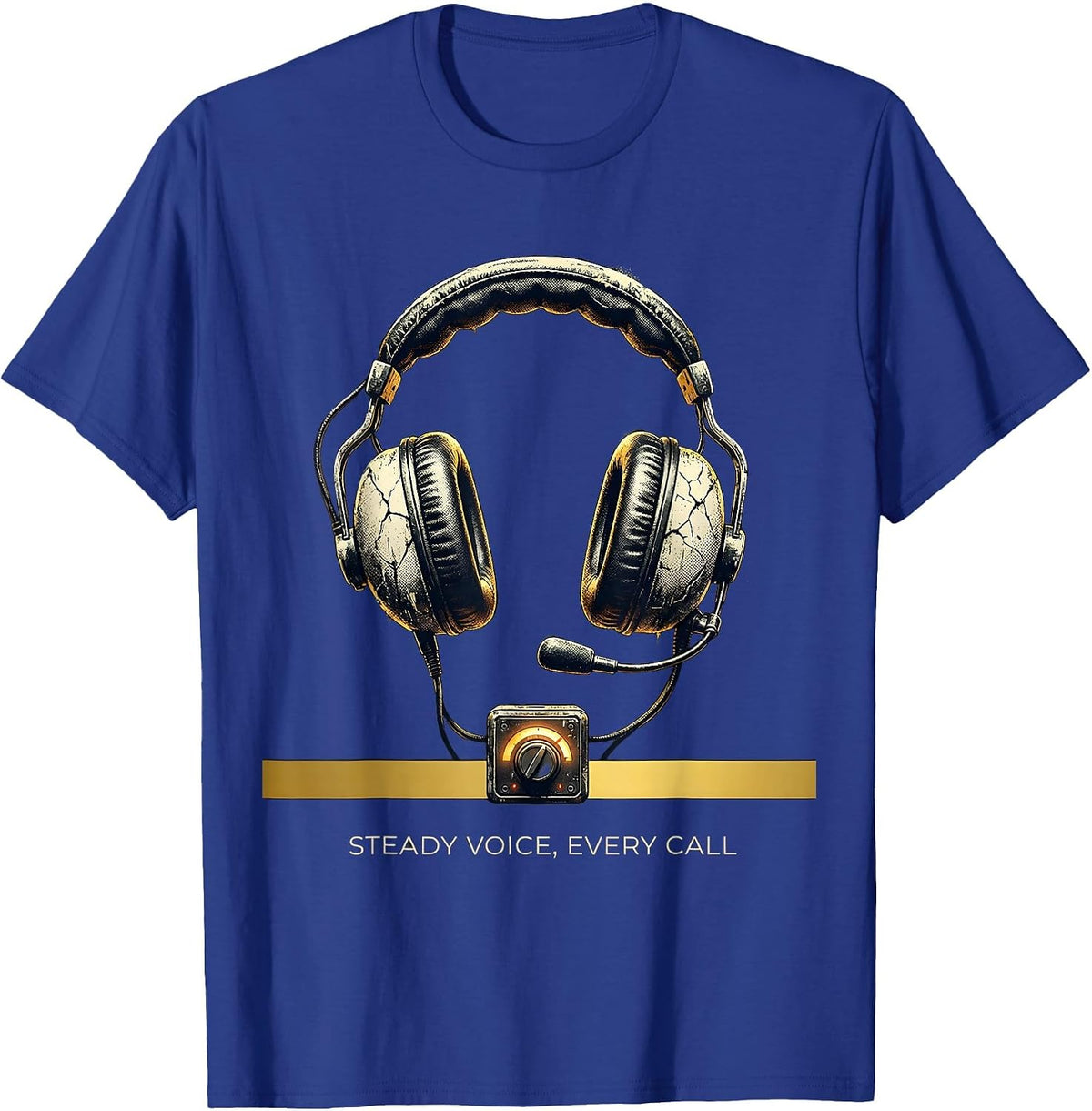 Men's Steady Voice Every Call Distressed 911 Dispatcher Thin Gold T-Shirt - Royal Blue