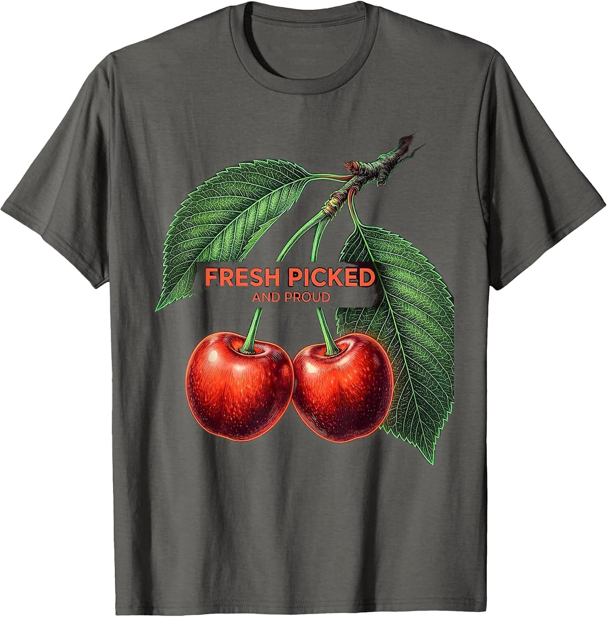 Men's Fresh Picked and Proud Cherry Graphic Design T-Shirt - Asphalt Grey