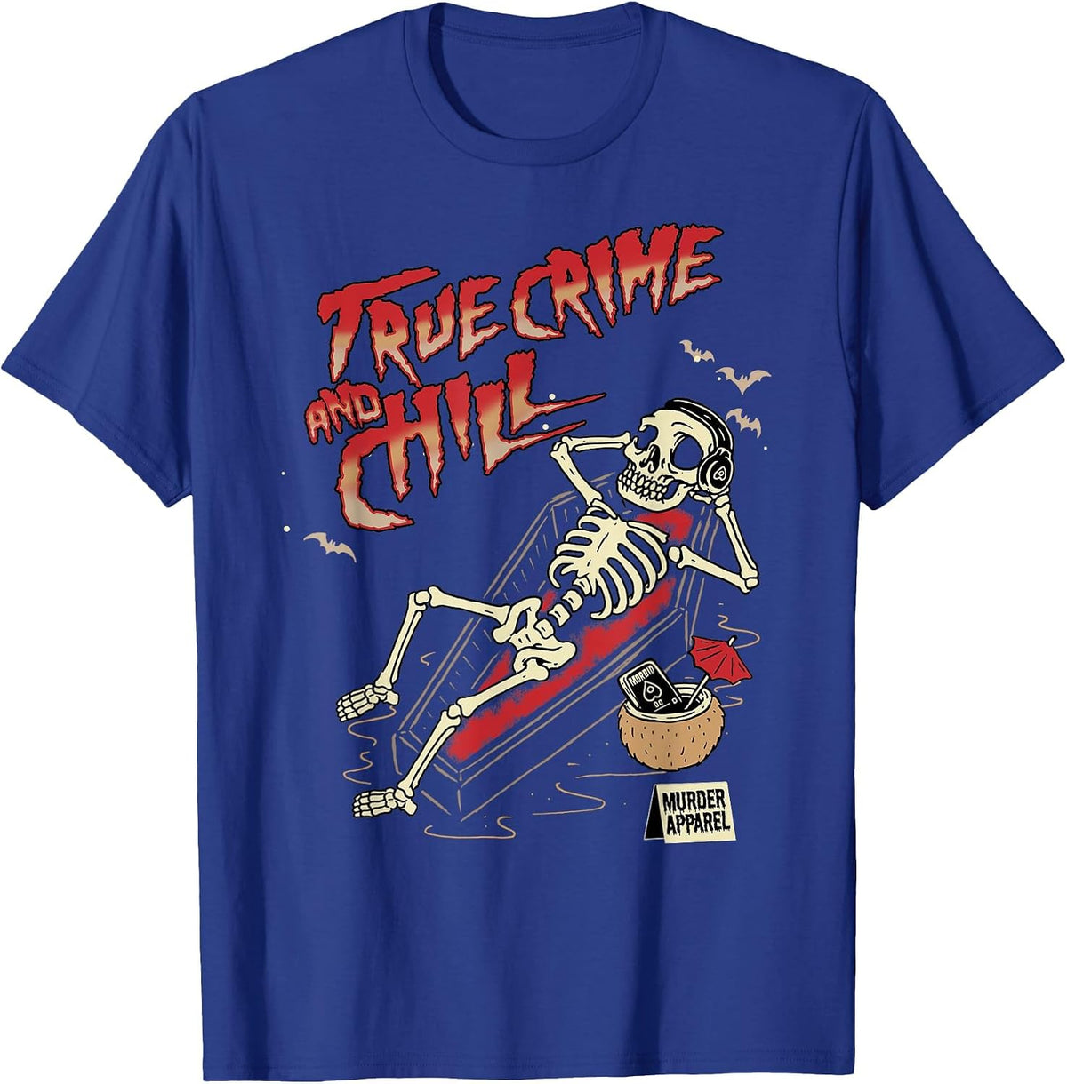 True Crime and Chill Skeleton Vintage T-Shirt - Royal Blue