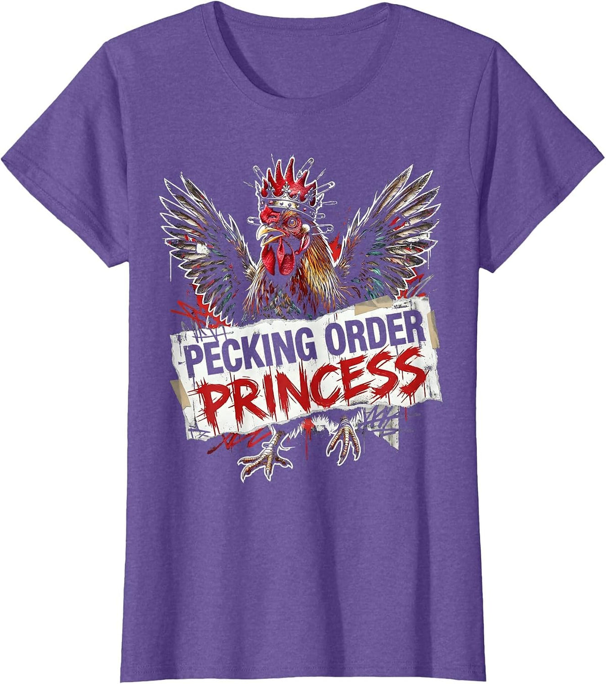 Pecking Order Princess Chicken Design for Women T-Shirt - Purple Heather