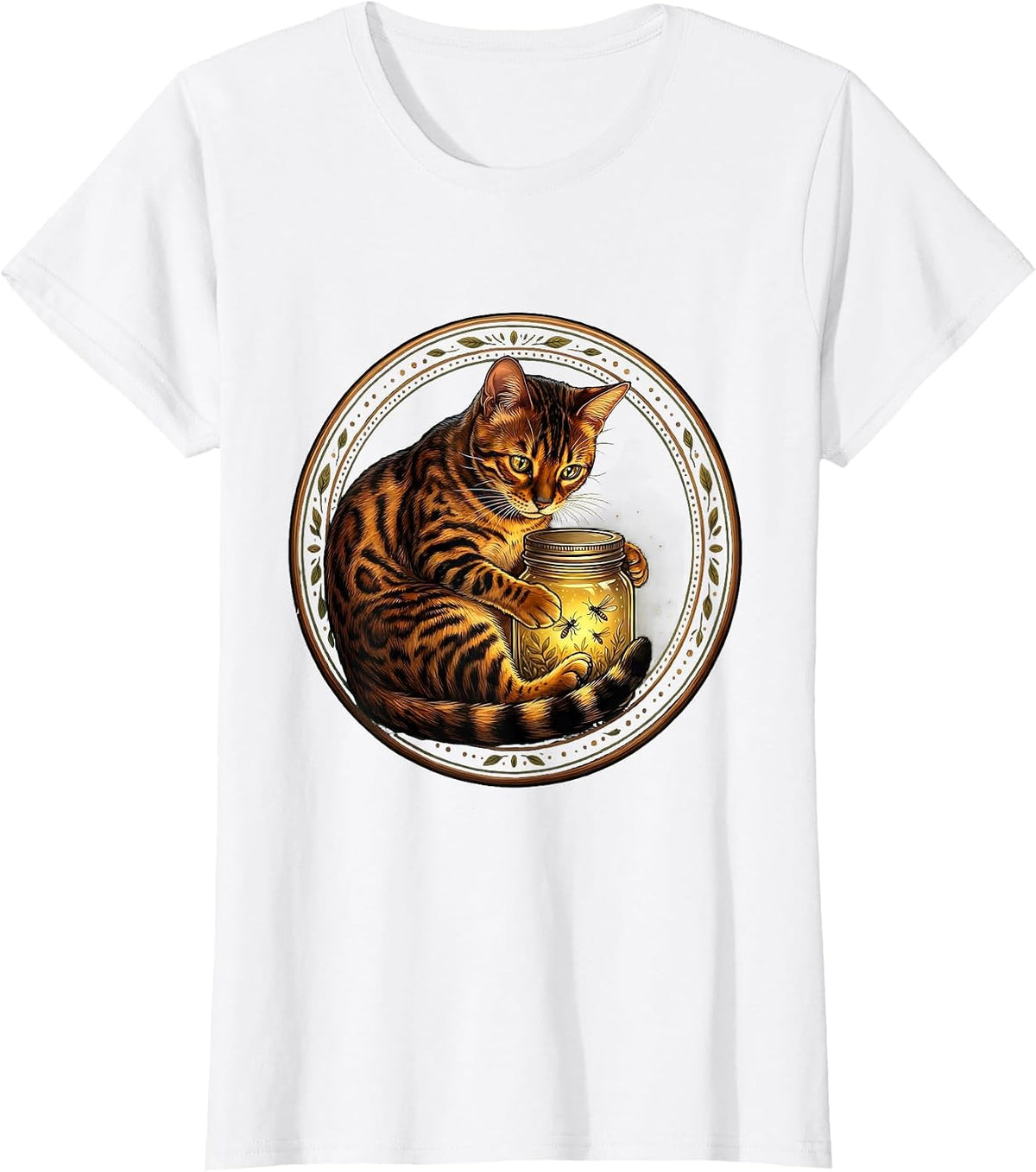 Bengal Cat Firefly Jar Wholesome Glow Design T-Shirt - White
