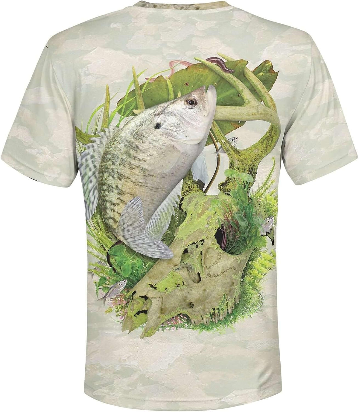 White Crappie - Unisex Long Sleeve Sun Proof Performance Fishing Top with Built in Hoodie and Gaiter - Short