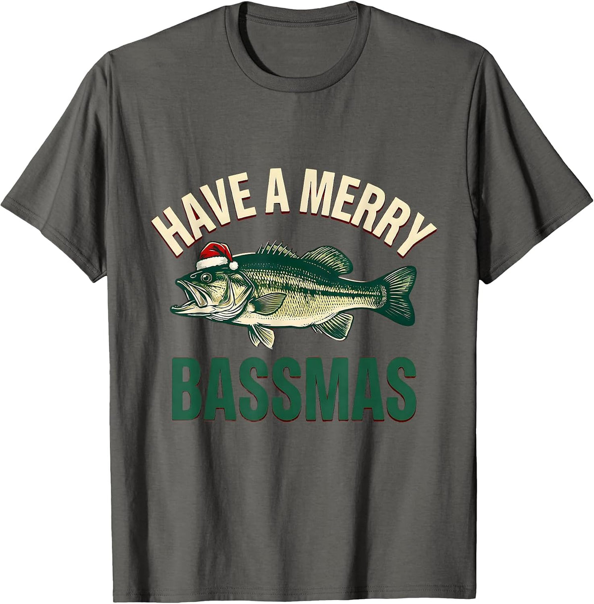 Men's Have a Merry Bassmas Funny Fishing Christmas Fisherman Gift T-Shirt - Asphalt Grey