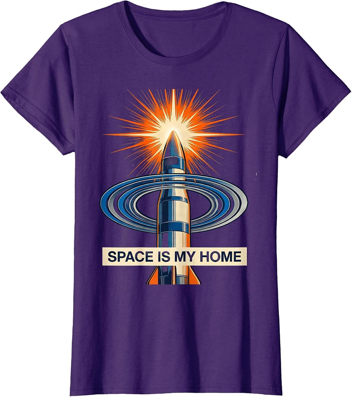 Women's Space Is My Home Galaxy Universe Design T-Shirt - Purple