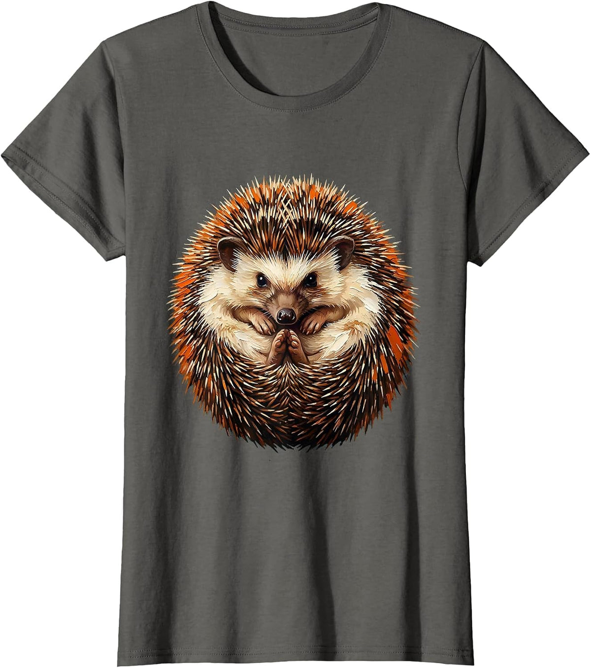 Women's Curled Hedgehog Cute Animal Lover Novelty Humor T-Shirt - Asphalt Grey