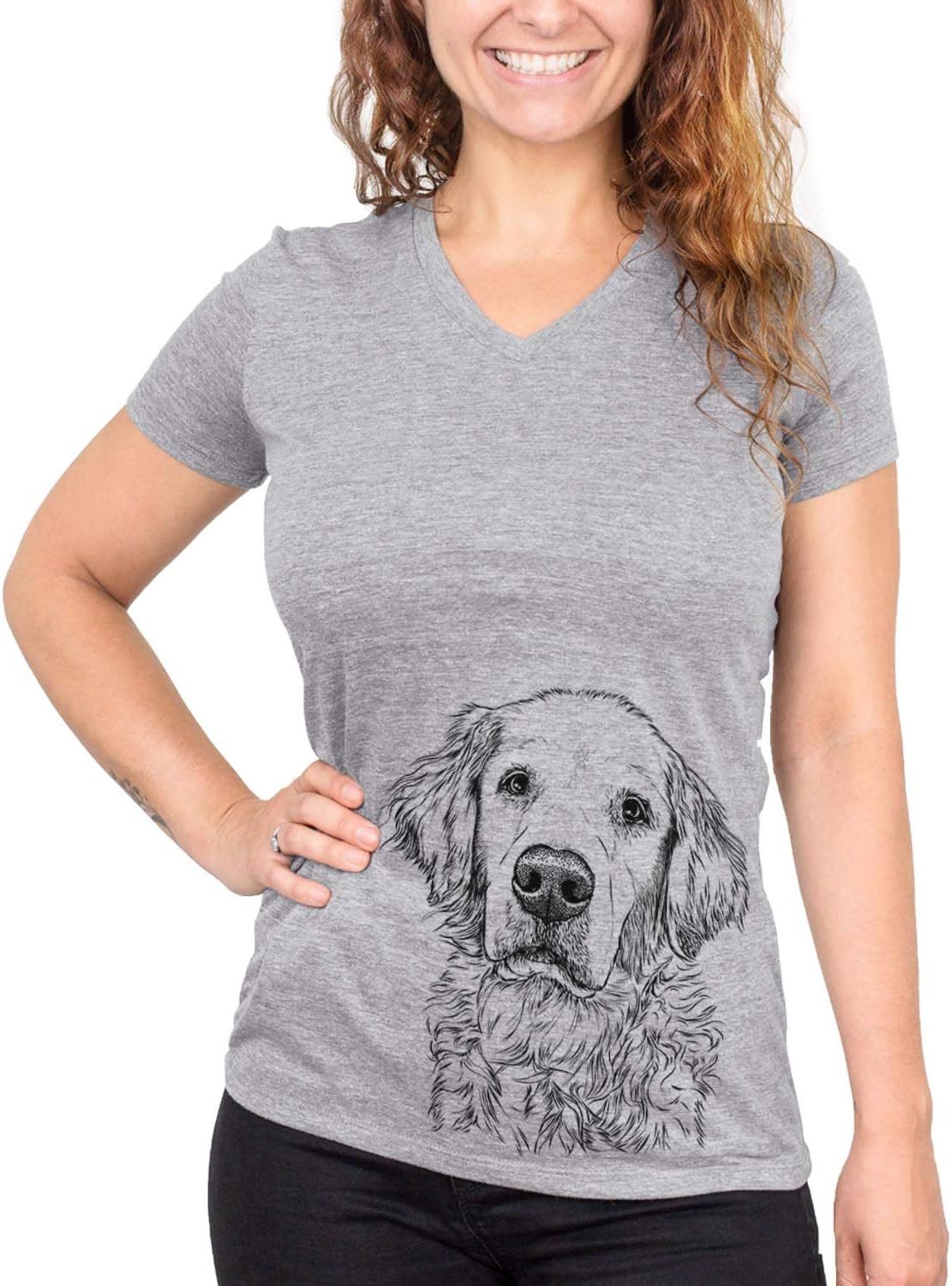 Bare Loganator the Golden Retriever Dog Triblend T-Shirt - Grey V-neck