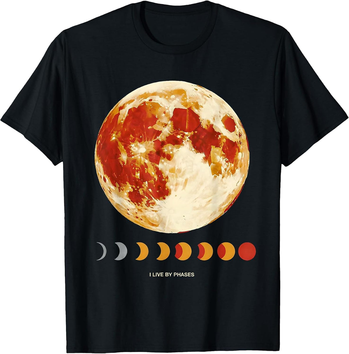 Men's I Live By Phases Celestial Moon Phase Astronomy Astrology T-Shirt - Black