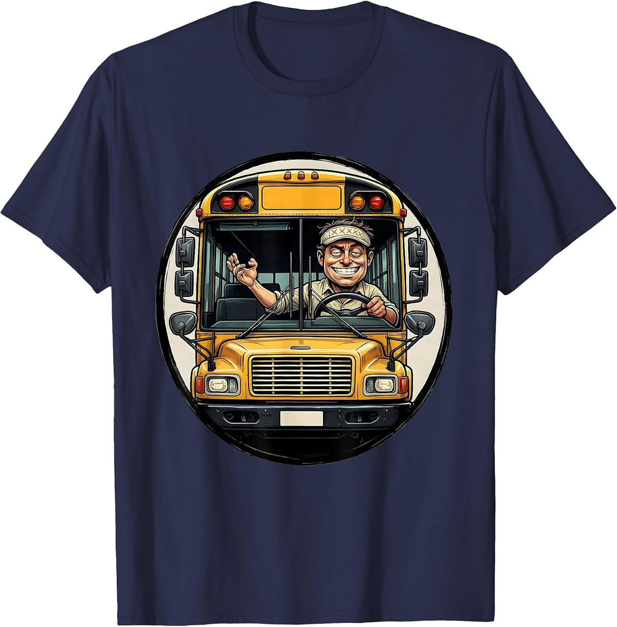 School Bus Driver Cartoon Deadpan Humor Appreciation T-Shirt - Navy Blue