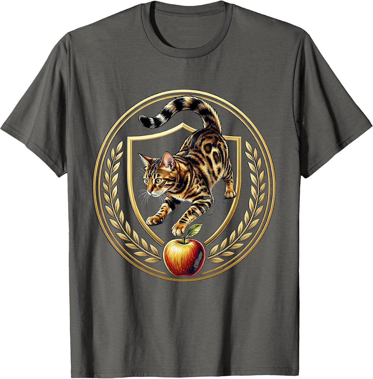 Bengal Cat Back to School Funny Graphic Tee T-Shirt - Asphalt Grey