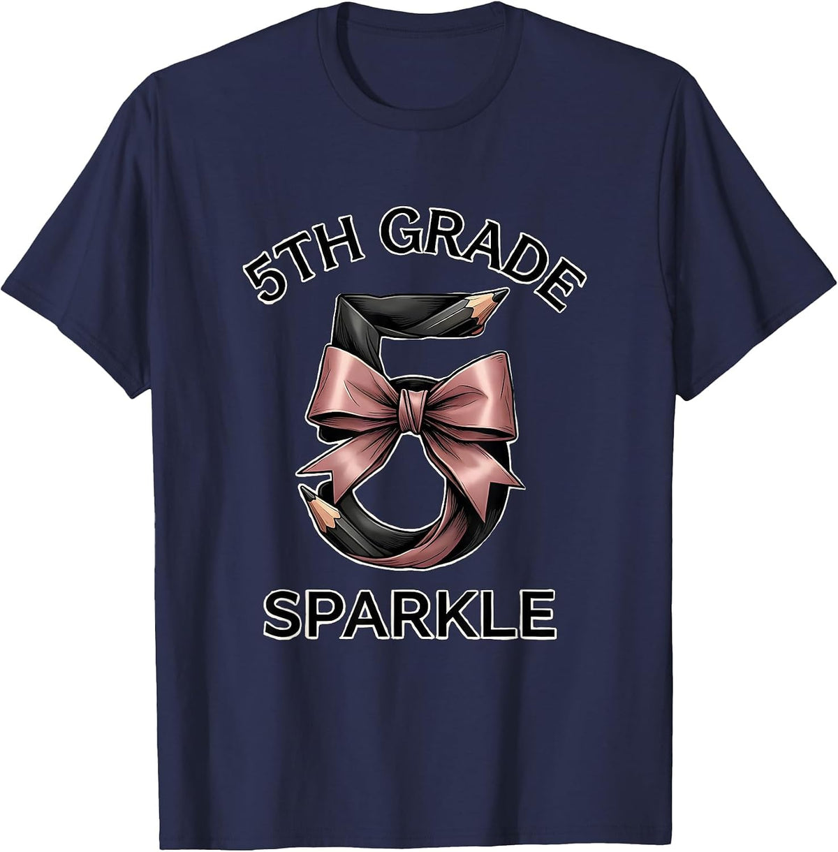Men's 5th Grade Sparkle Balletcore Coquette Bow Back To School T-Shirt - Navy Blue