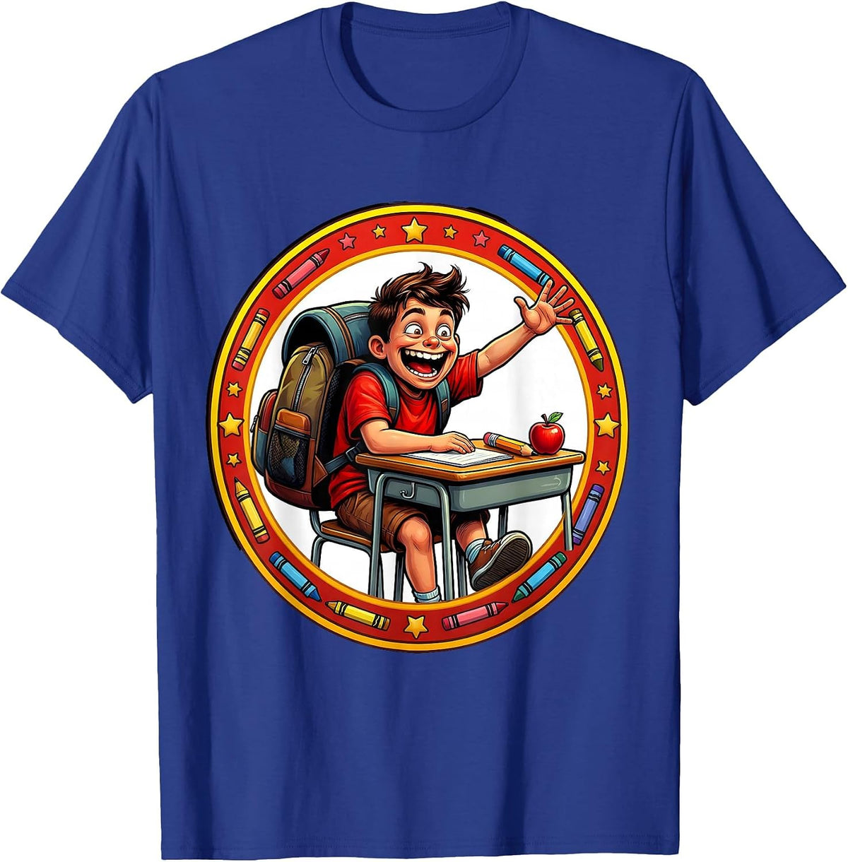 First Day of Kindergarten Eager Student Desk T-Shirt - Royal Blue