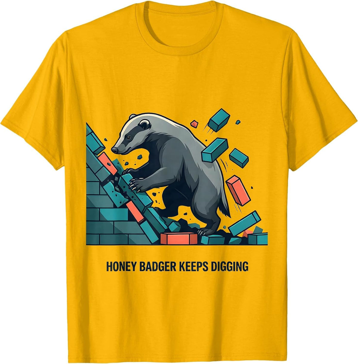 Honey Badger Keeps Digging Funny Animal Lover Meme Humor T-Shirt, Men, Golden Yellow, 3X-Large - As Pictured