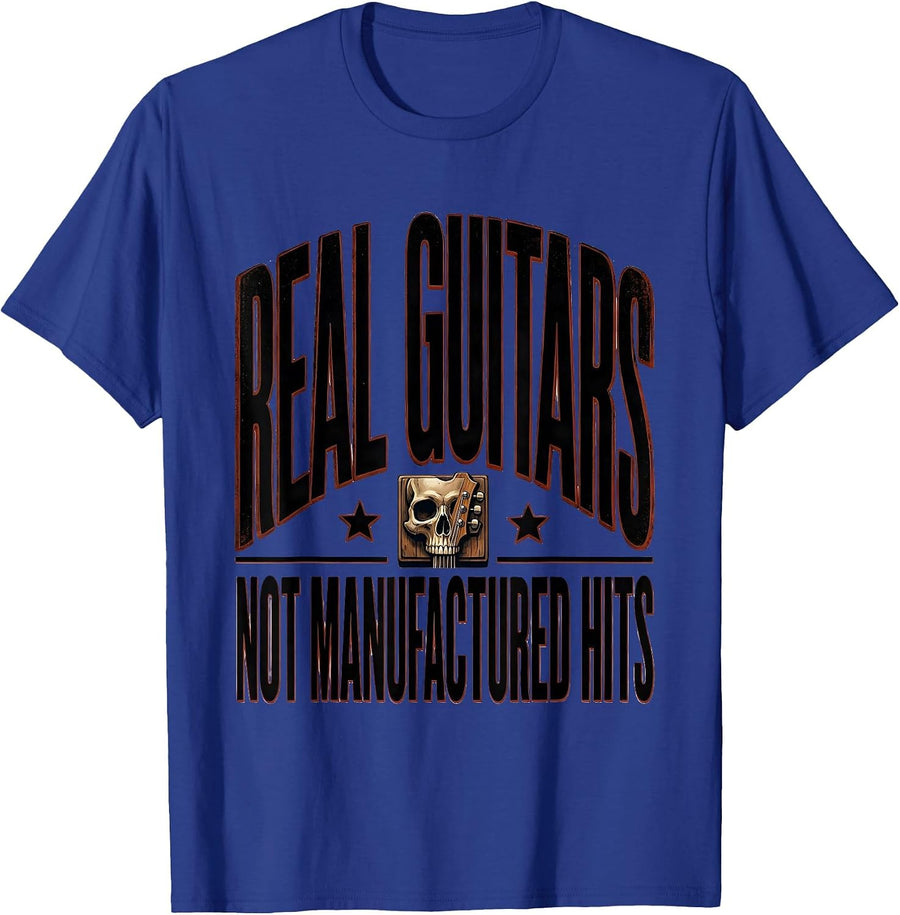 Real Guitars Not Manufactured Hits Vintage Punk Rock Skull T-Shirt - Royal Blue