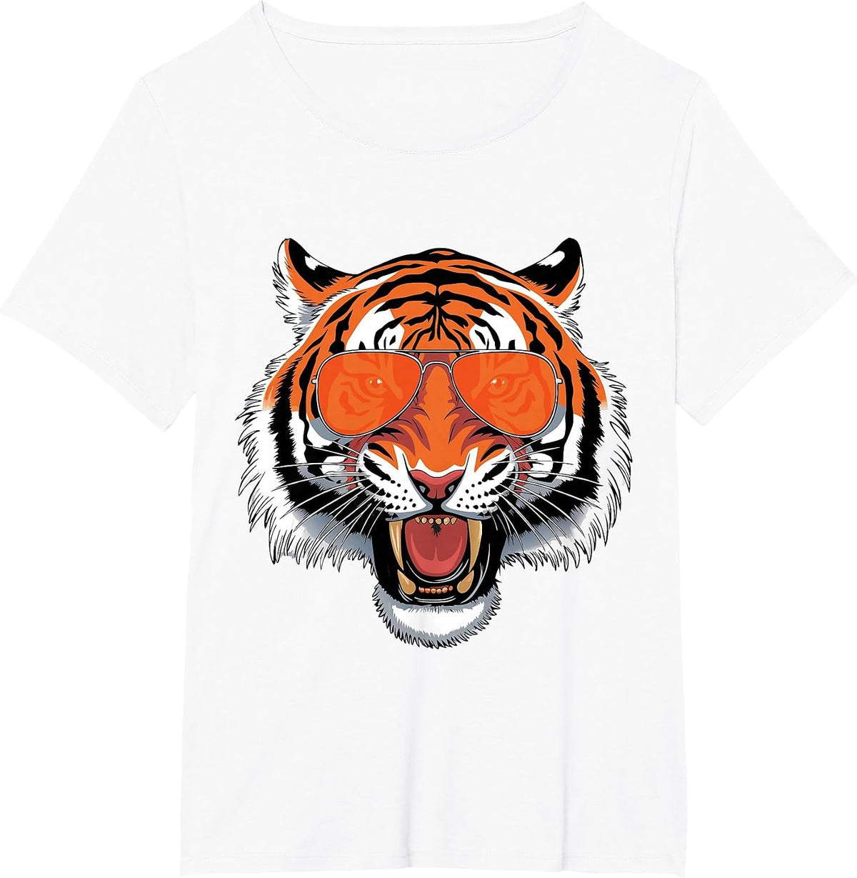 Cool Growling Bengal Tiger with Sunglasses Tees T Shirts for Tiger Lovers - White