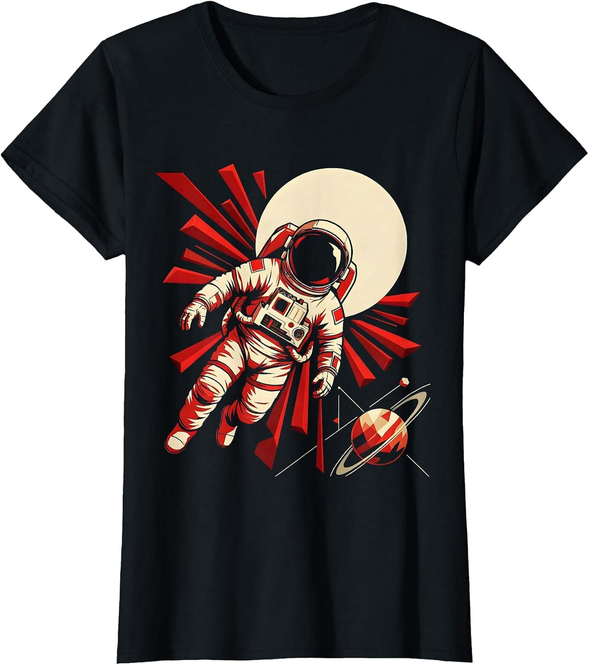 Astronaut Floating in Deep Space Illustration T-Shirt - Black