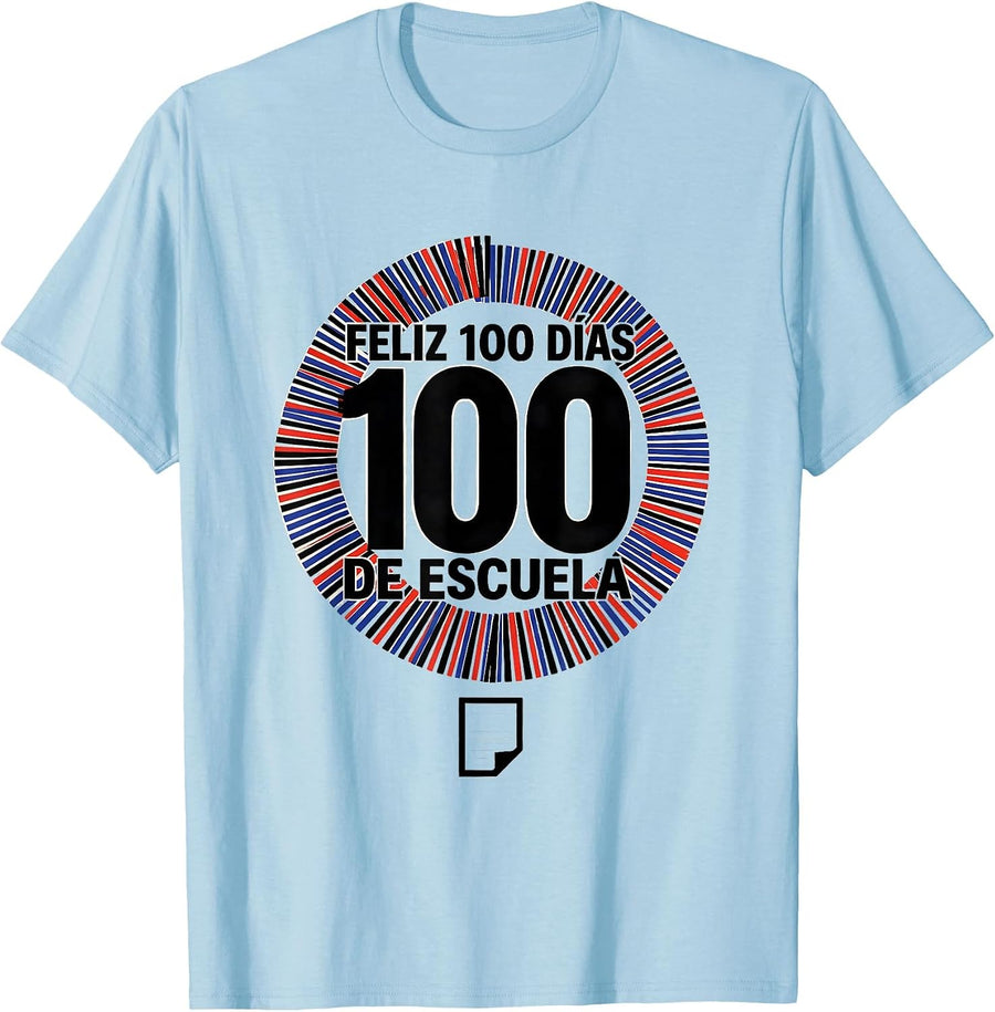 Men's Feliz 100 días de escuela Geometric Spanish Teacher 100th T-Shirt - Baby Blue