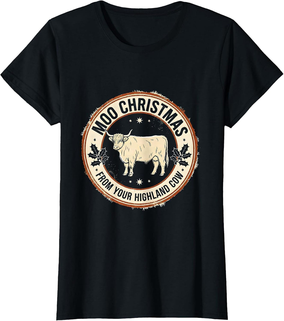 Moo Christmas From Your Highland Cow Funny Farm Animal T-Shirt - Black