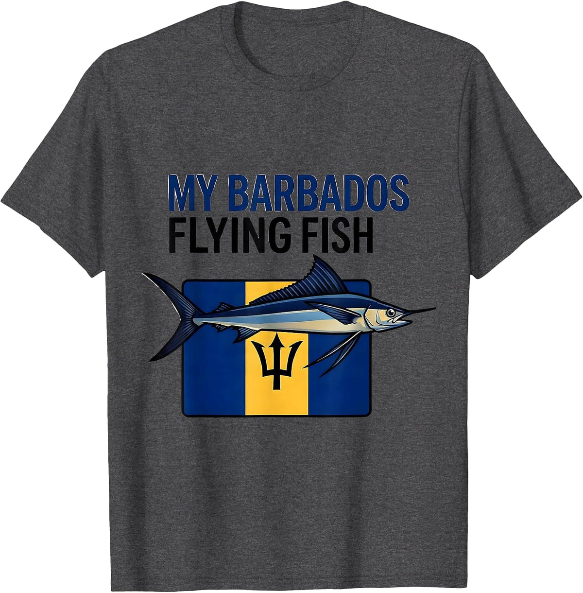 My Barbados Flying Fish Flat Vector National Pride Caribbean T-Shirt - Dark Heather Grey
