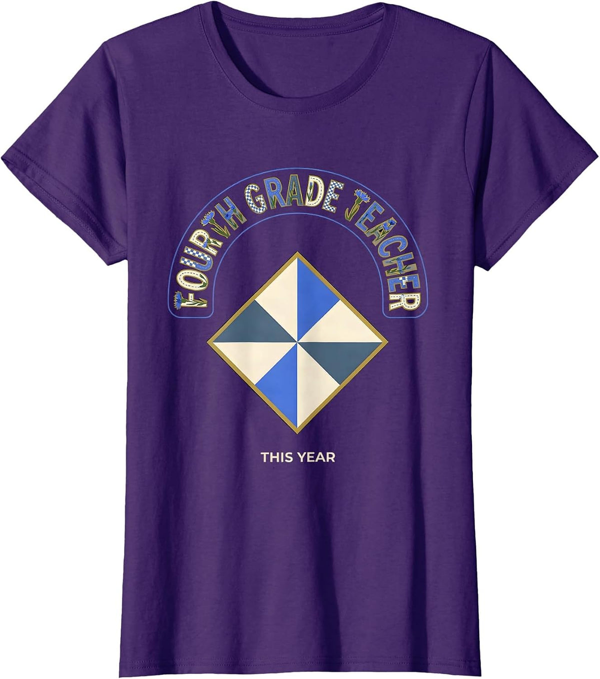 Women's Fourth Grade Teacher This Year Quilt Patchwork Back T-Shirt - Purple