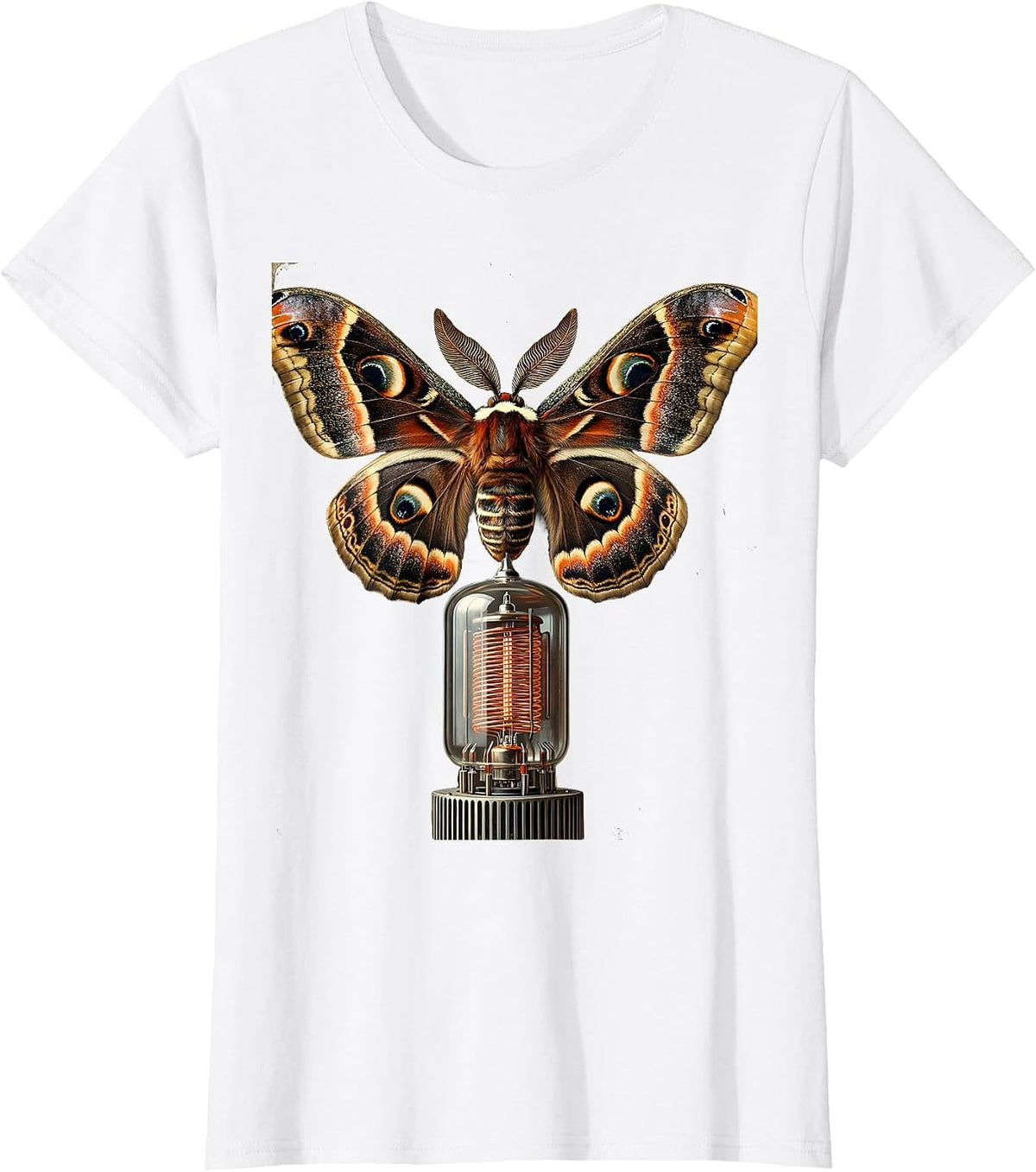 Moth and Vacuum Tube Amp Vintage Rock Art T-Shirt - White