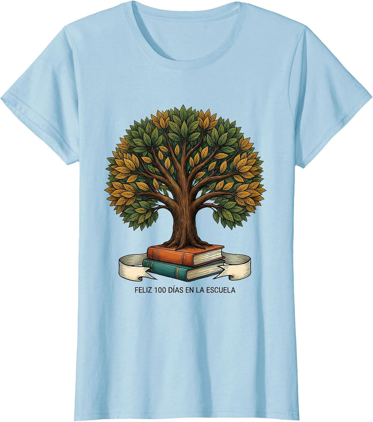 Women's Feliz 100 Días en la Escuela Cheerful Spanish Teacher 100th T-Shirt - Baby Blue