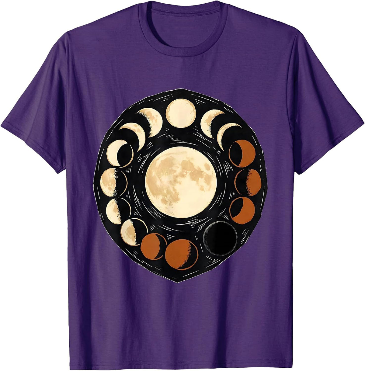 Lunar Phase Zigzag Linocut Astronomy Enthusiast T-Shirt - Purple