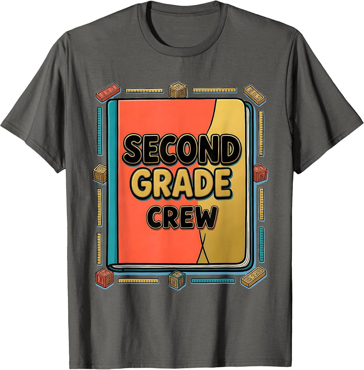 Second Grade Crew Funny Teacher Humor Elementary School T-Shirt - Asphalt Grey