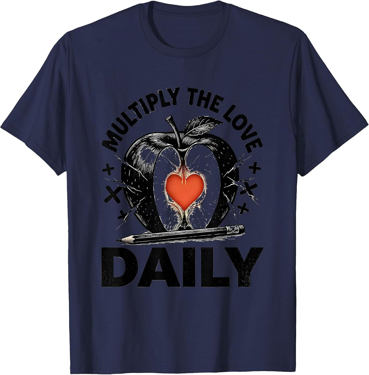 Men's Multiply the Love Daily 4th Grade Teacher Design T-Shirt - Navy Blue