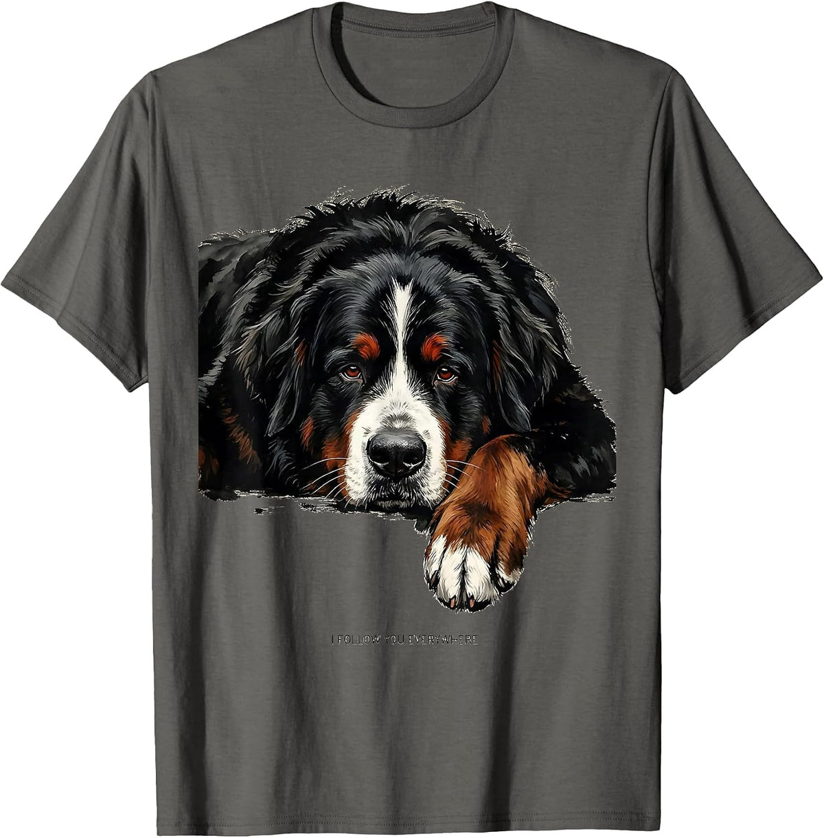 Men's I Follow You Everywhere Funny Bernese Mountain Dog Lover T-Shirt - Asphalt Grey