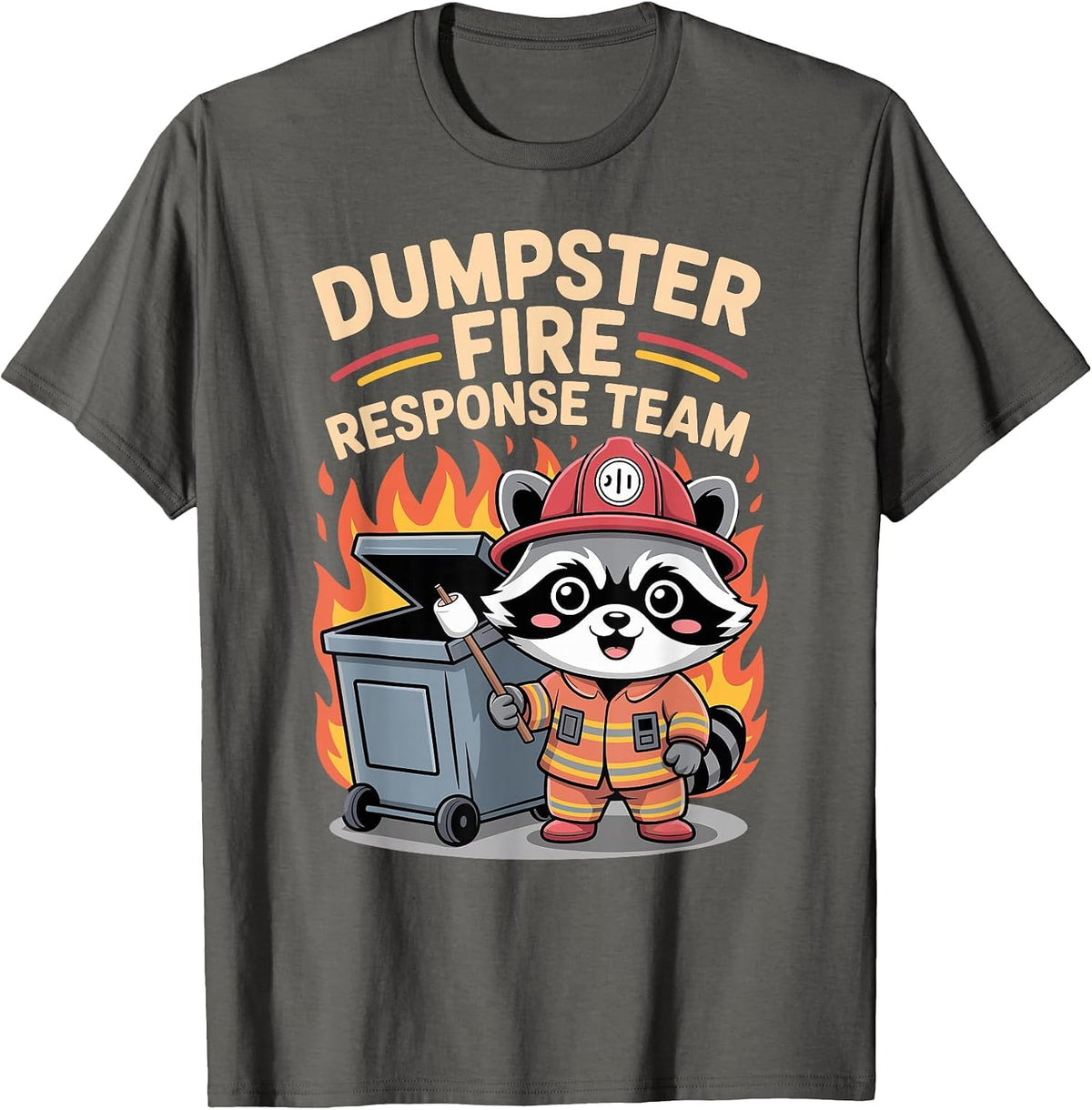 Firefighter Dumpster Fire Response Team Kawaii Raccoon T-Shirt - Asphalt Grey