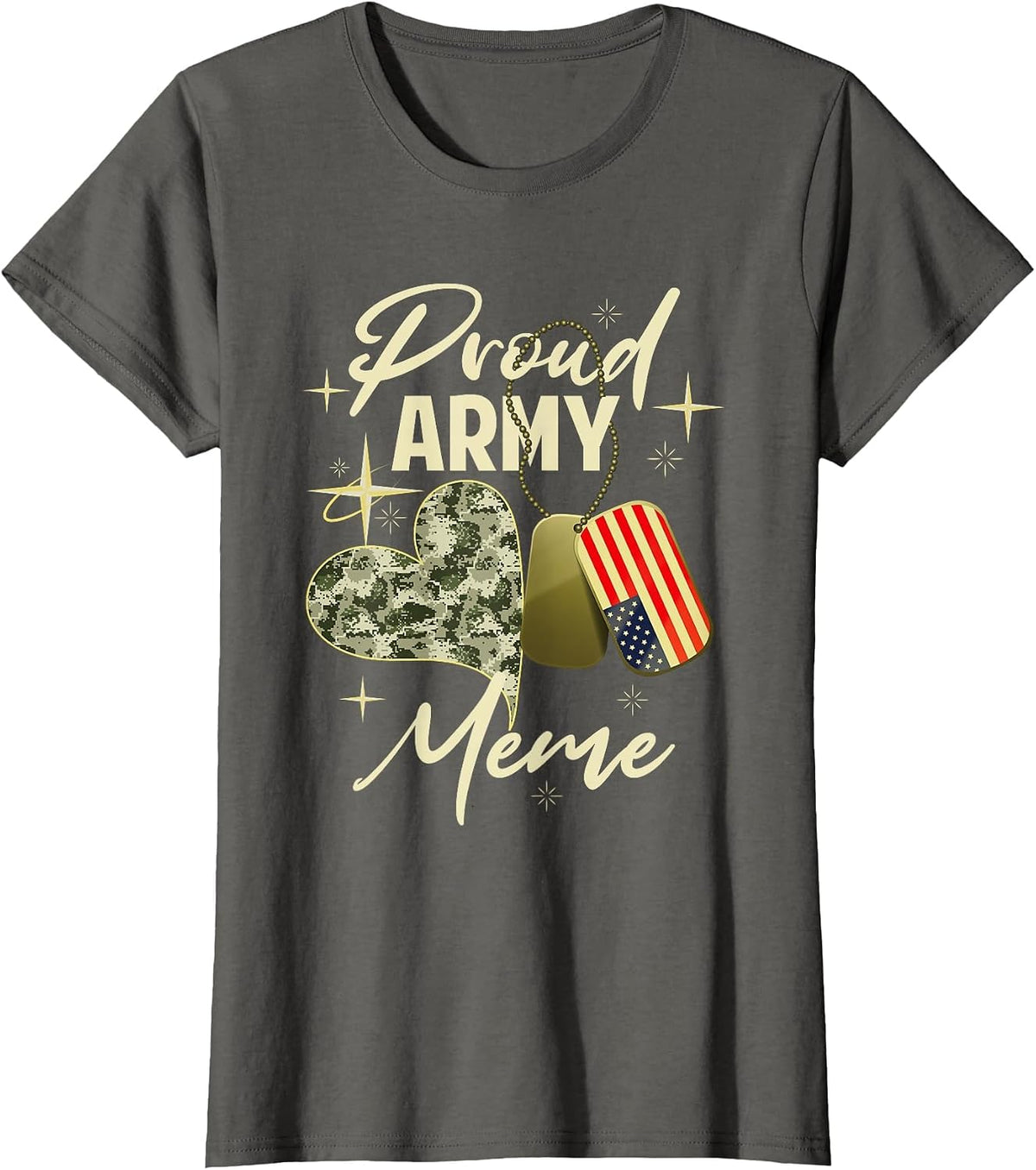 Proud Army Meme Camouflage Mother's Day Dog Tag US Flag T-Shirt - Asphalt Grey