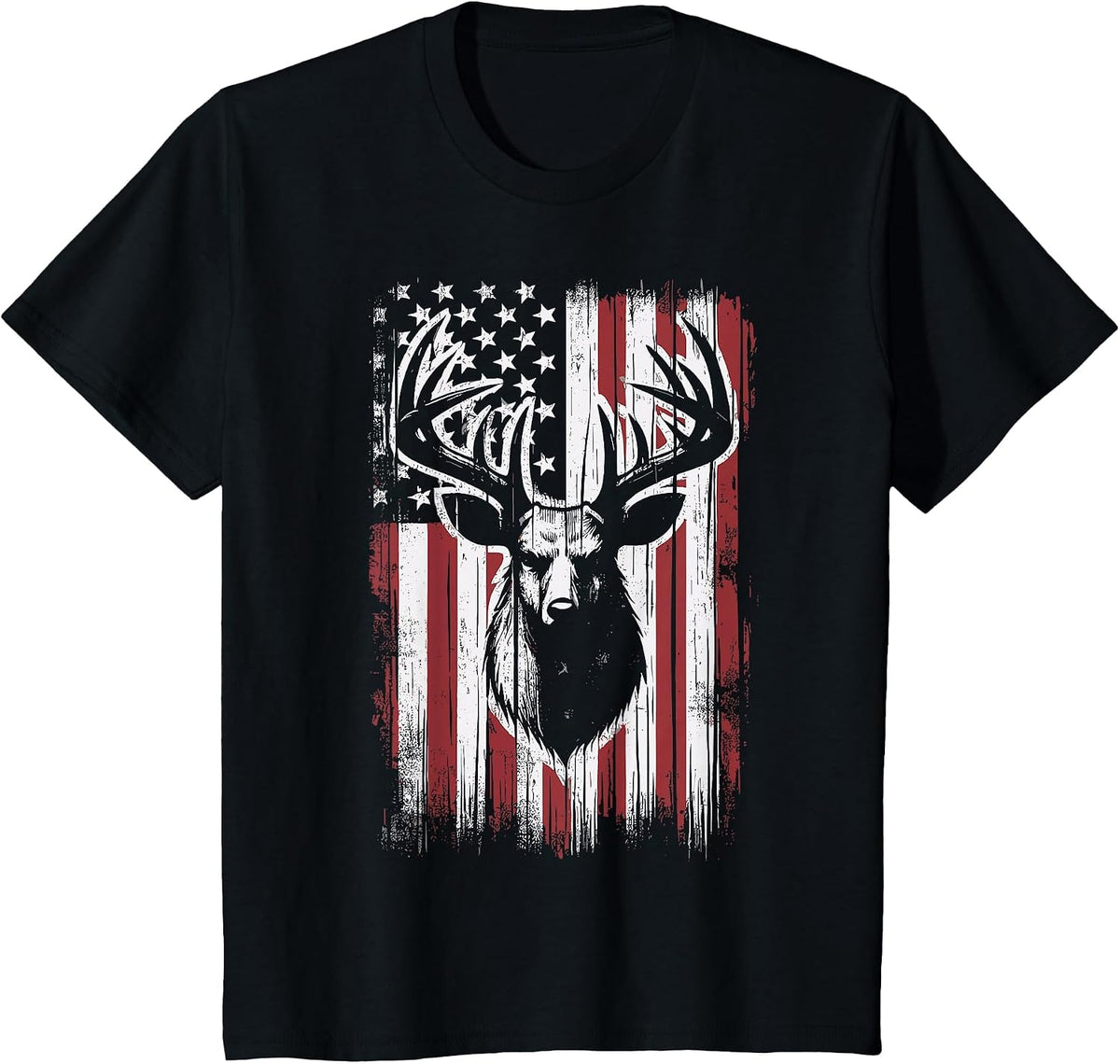 Deer Hunting American Flag Deer T-Shirt - Black