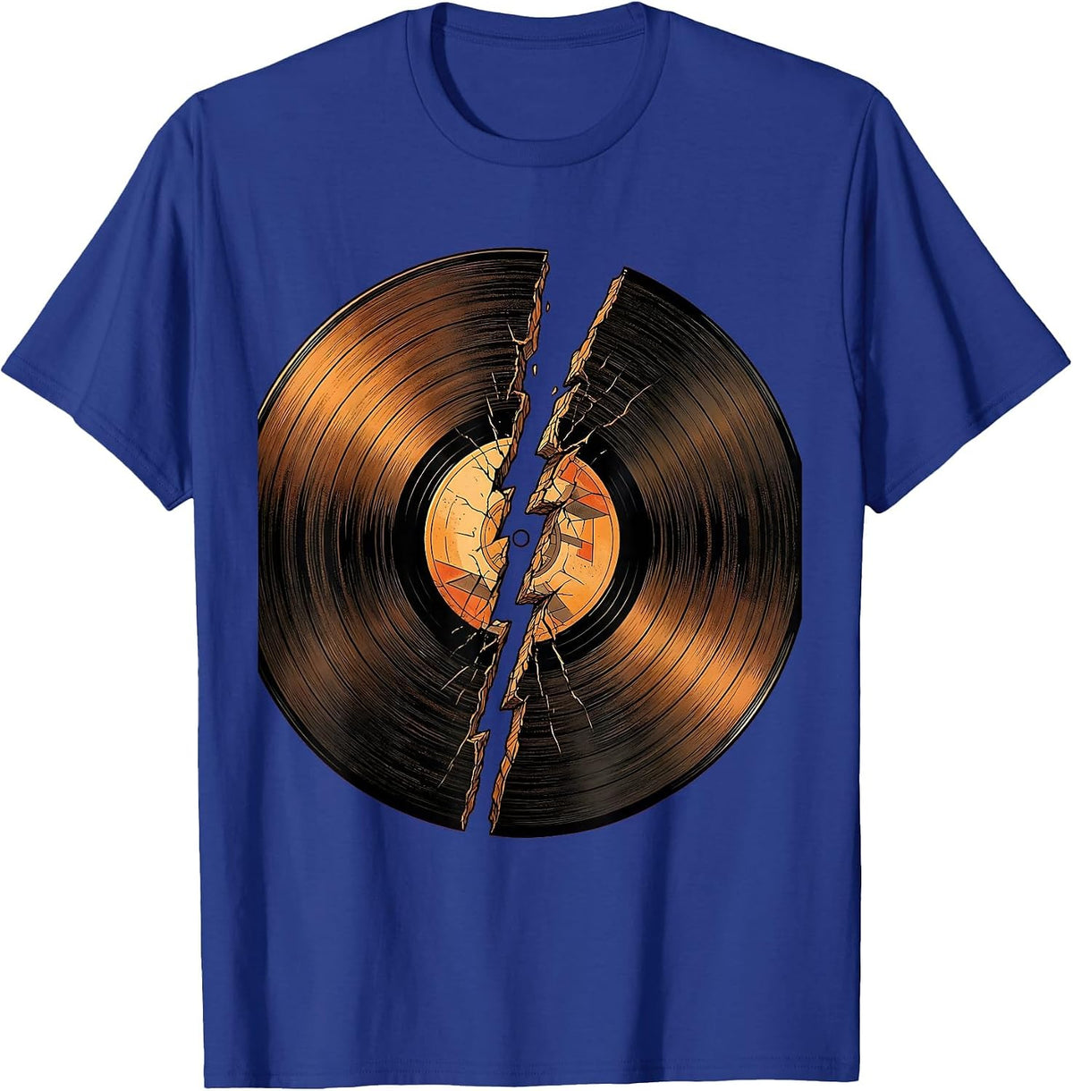 Vinyl Record Lightning Bolt Crack Rock Music Tee T-Shirt - Royal Blue