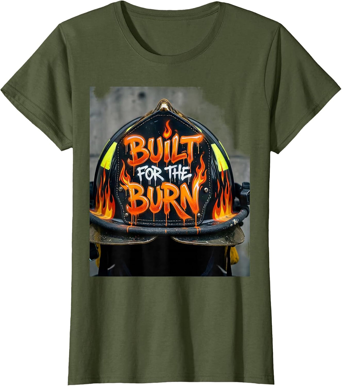 Women's Built for the Burn Firefighter Graphic Design T-Shirt - Olive Green