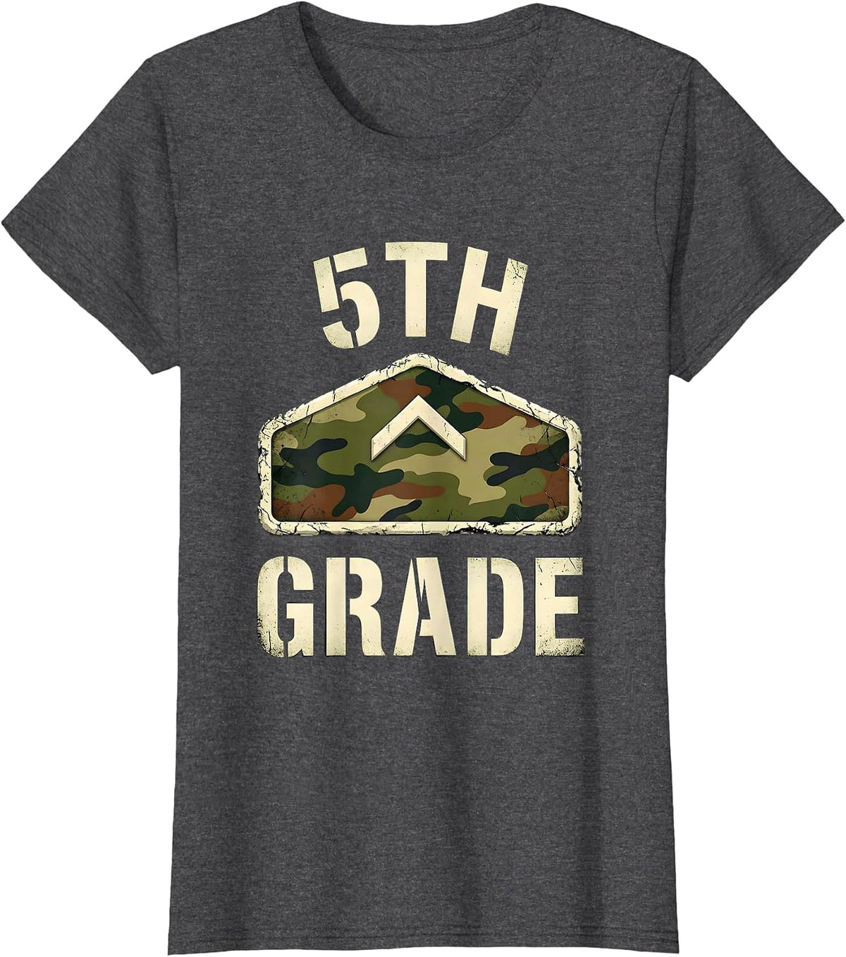 Women's 5th Grade Distressed Camo Back To School Boys Teacher T-Shirt - Dark Heather Grey