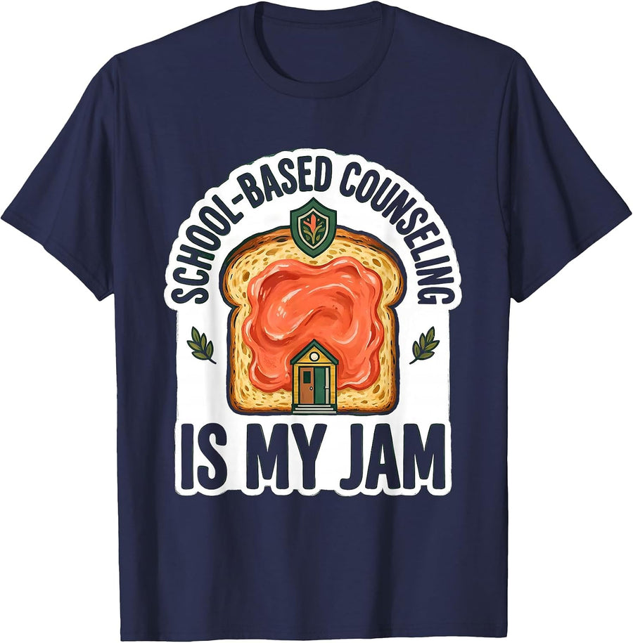 School-Based Counseling Is My Jam Funny School Counselor T-Shirt - Navy Blue