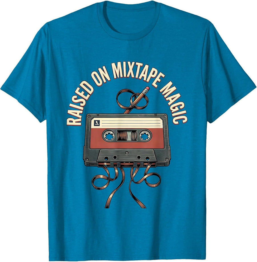 Raised On Mixtape Magic Old School Hip Hop Cassette T-Shirt - Sapphire Blue