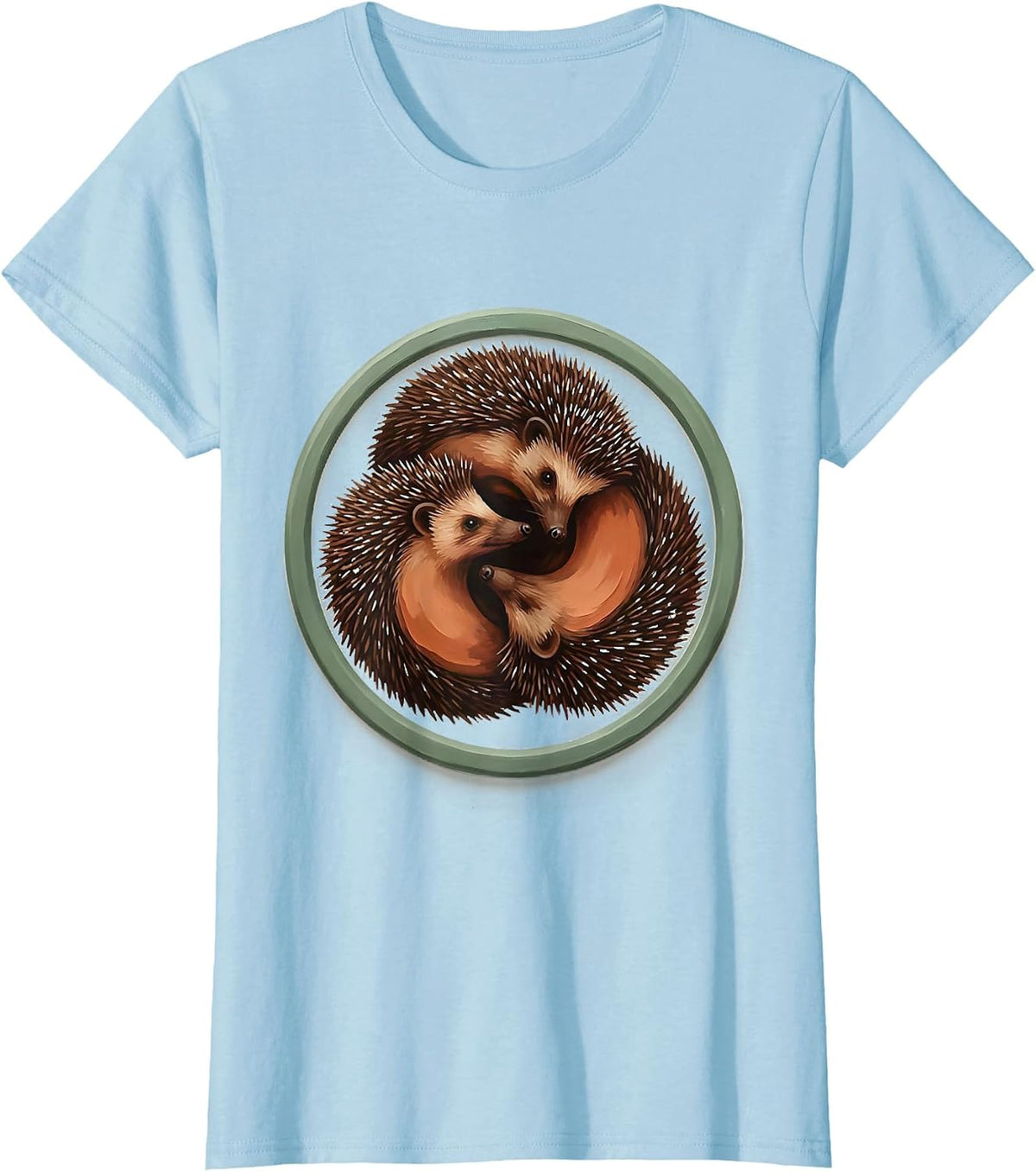 Women's Circular Hedgehog Badge Cute Animal Humor T-Shirt - Baby Blue