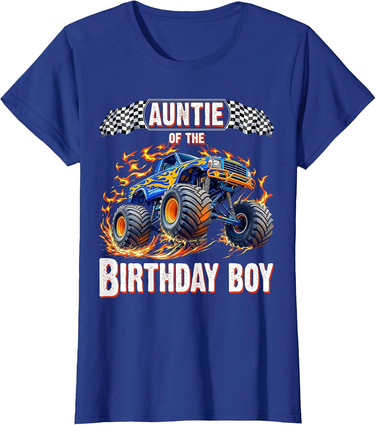 Auntie of the Birthday Boy Monster Truck Birthday T-Shirt - Royal Blue