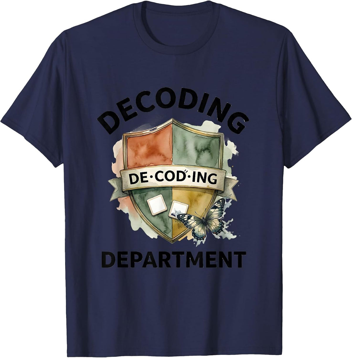 Decoding Department Funny Dyslexia Teacher Specialist Humor T-Shirt - Navy Blue
